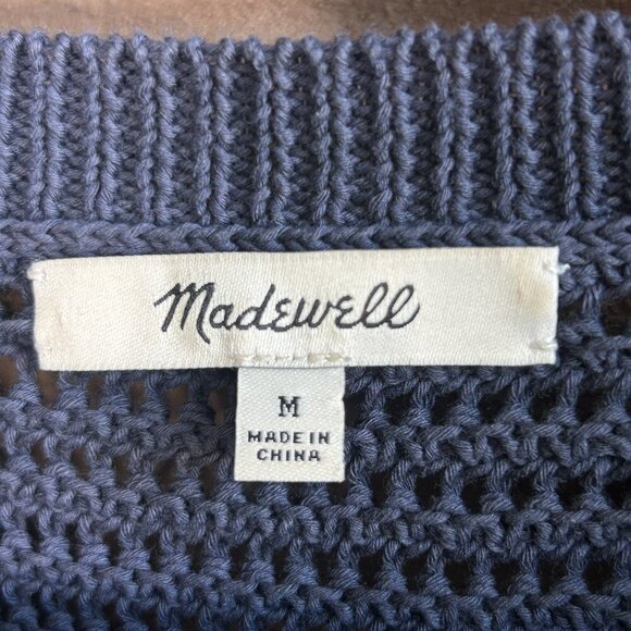 Madewell Navy Blue Open Weave Crewneck Pullover 100% Cotton Sweater Size Medium - Picture 4 of 7